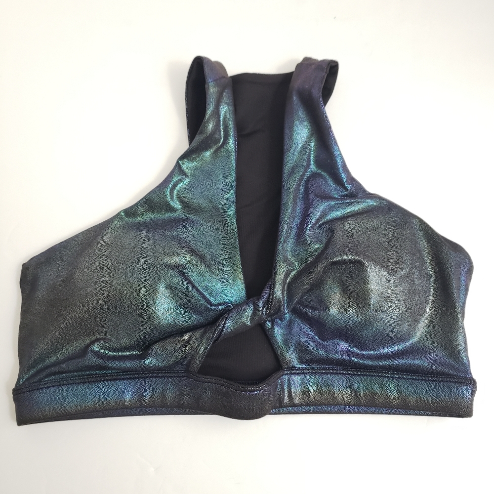 Medium Nova Sport Metallic Purple Blue Twist Front Sports Bra
